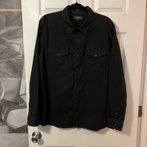 ROARK Button Down Shirt Black Mens Large L Casual Dress Travel Up Jamie Thomas
